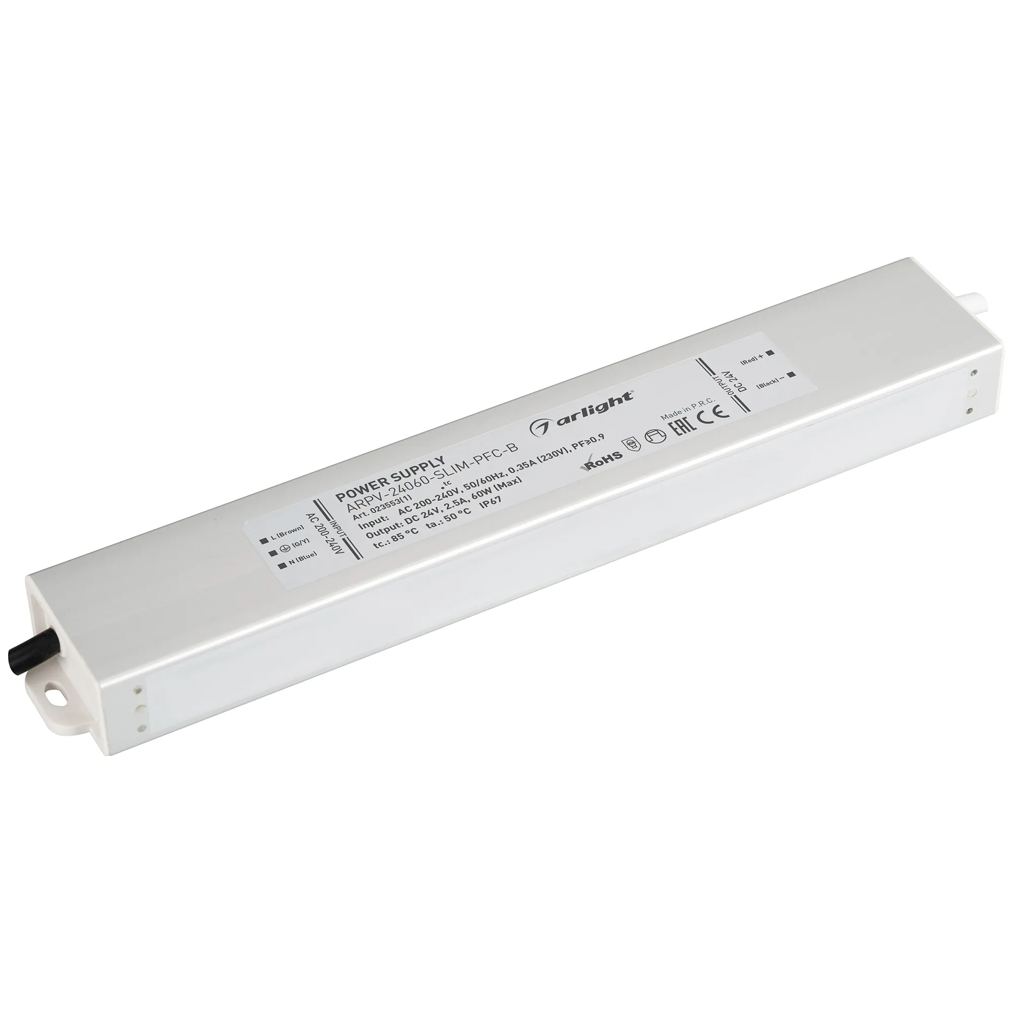 Блок питания ARPV-24060-SLIM-PFC-B (24V, 2.5A, 60W) (Arlight, IP67 Металл, 3 года) - изображение товара